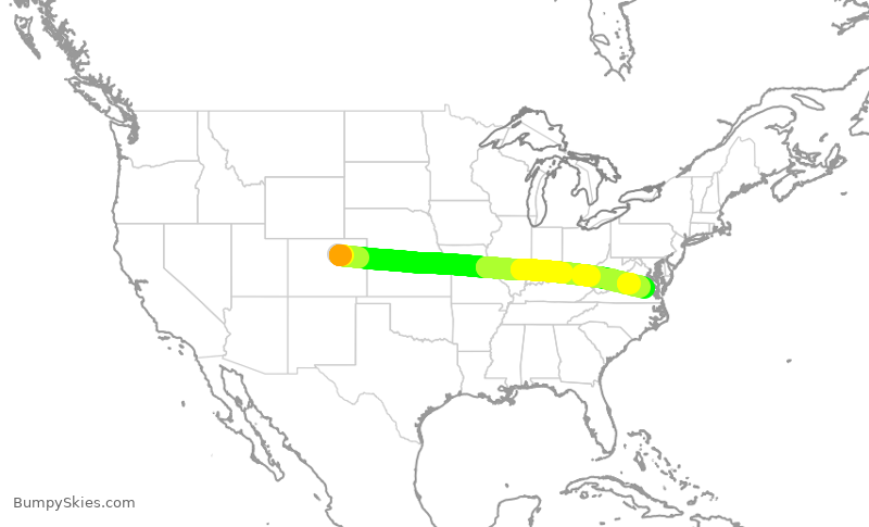 Turbulence forecast map for SWA4106, DEN to RIC