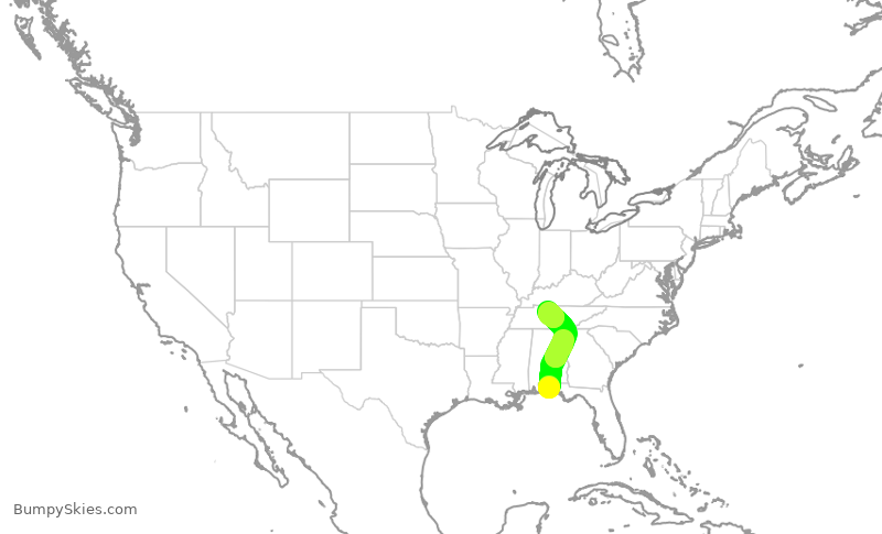 Turbulence forecast map for SWA4108, VPS to BNA