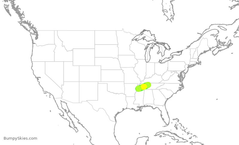 Turbulence forecast map for SWA410, MEM to BNA