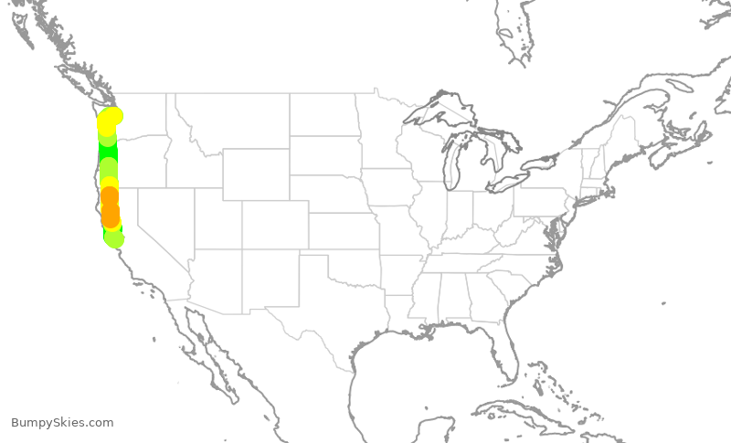 Turbulence forecast map for SWA410, SEA to OAK