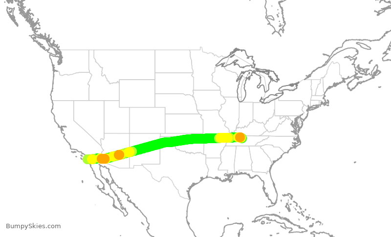 Turbulence forecast map for SWA4111, BNA to SAN