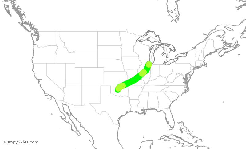 Turbulence forecast map for SWA4114, MDW to OKC