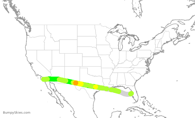 Turbulence forecast map for SWA4124, TPA to SAN