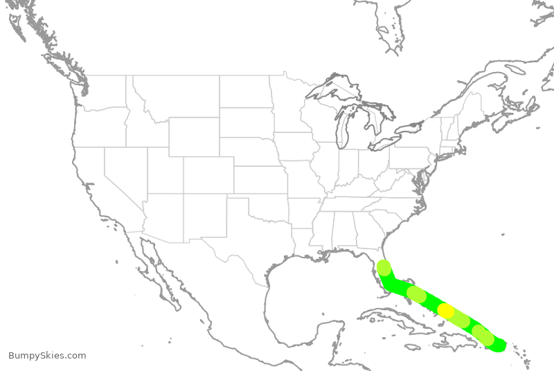 Turbulence forecast map for SWA4136, STT to MCO