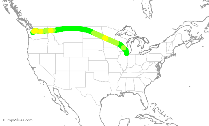 Turbulence forecast map for SWA4144, MDW to SEA