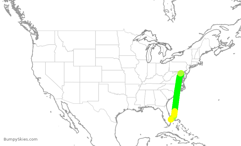 Turbulence forecast map for SWA4145, PBI to BWI