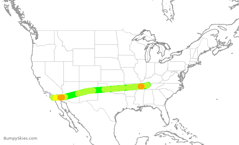 Turbulence forecast map for SWA4147, SAN to BNA