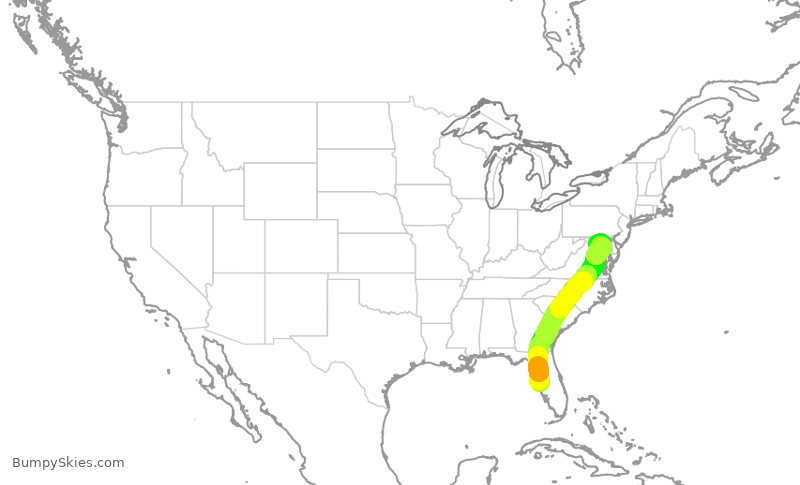 Turbulence forecast map for SWA4153, TPA to BWI