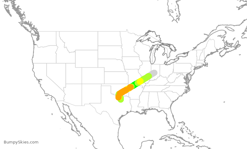 Turbulence forecast map for SWA4155, IND to DAL