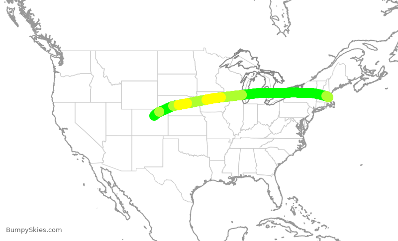 Turbulence forecast map for SWA4156, BOS to DEN