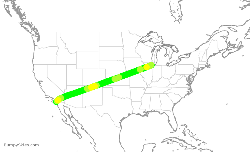 Turbulence forecast map for SWA4163, SAN to MDW