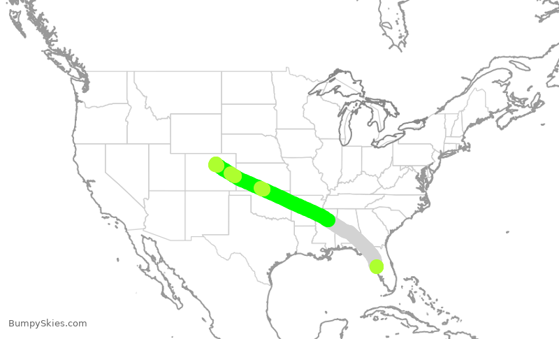 Turbulence forecast map for SWA4163, TPA to DEN