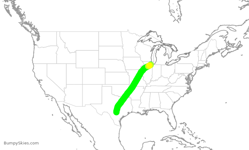 Turbulence forecast map for SWA4168, SAT to MDW