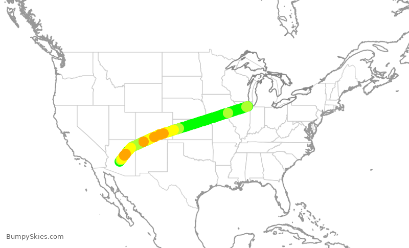 Turbulence forecast map for SWA4169, PHX to MDW