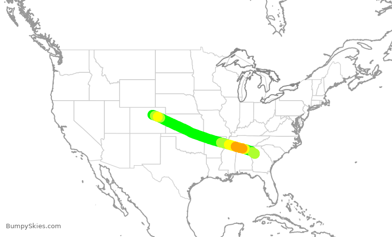Turbulence forecast map for SWA4170, DEN to ATL