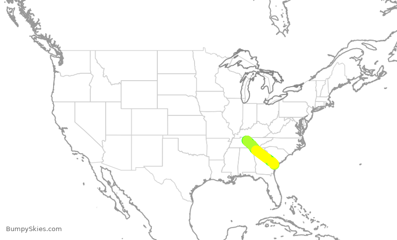 Turbulence forecast map for SWA4179, SAV to BNA