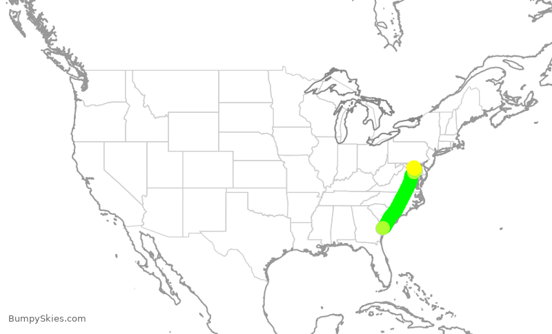 Turbulence forecast map for SWA4180, SAV to BWI