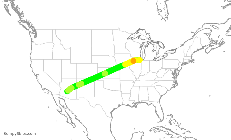 Turbulence forecast map for SWA4189, MDW to PHX