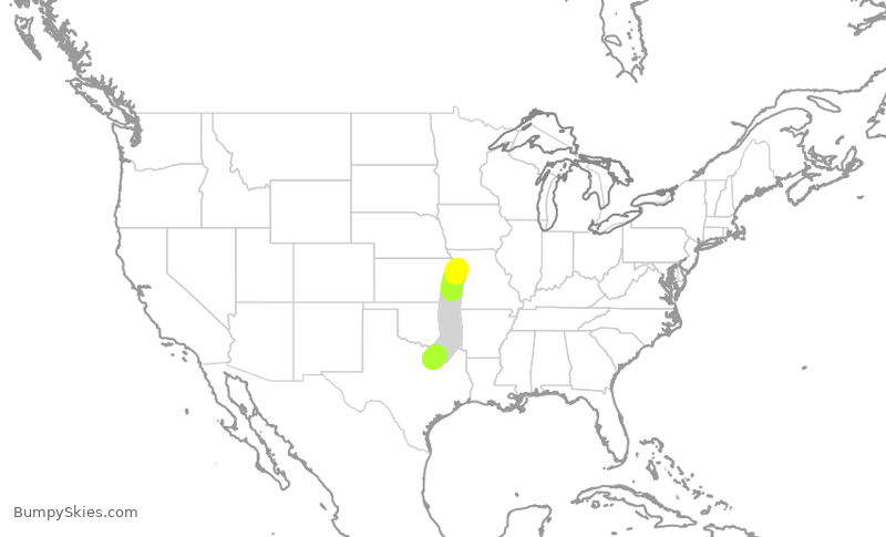 Turbulence forecast map for SWA4192, MCI to DAL