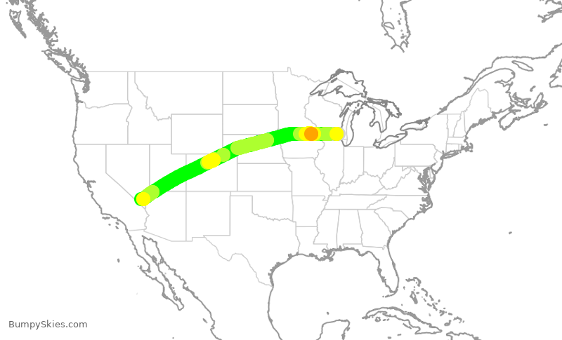 Turbulence forecast map for SWA4197, MKE to LAS