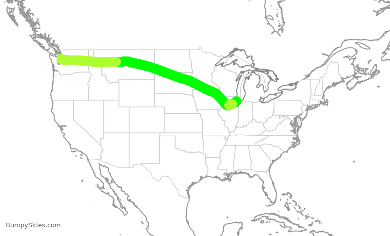 Turbulence forecast map for SWA4198, SEA to MDW