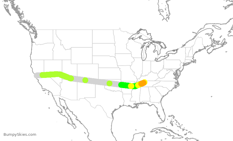 Turbulence forecast map for SWA4206, SFO to BNA