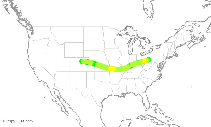 Turbulence forecast map for SWA4215, DEN to PIT