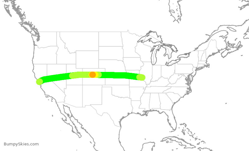 Turbulence forecast map for SWA4219, SFO to STL