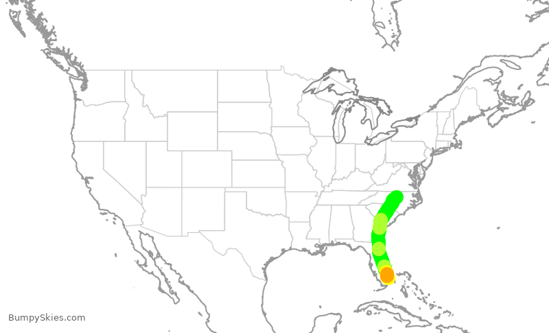 Turbulence forecast map for SWA421, FLL to RDU