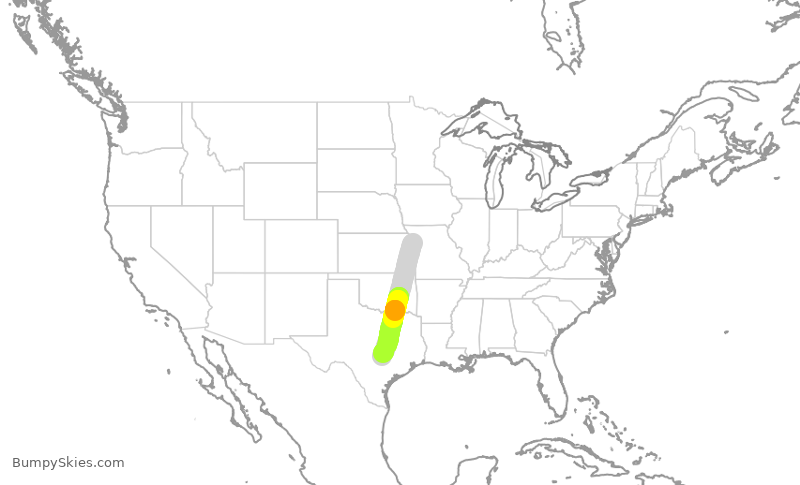 Turbulence forecast map for SWA421, MCI to AUS