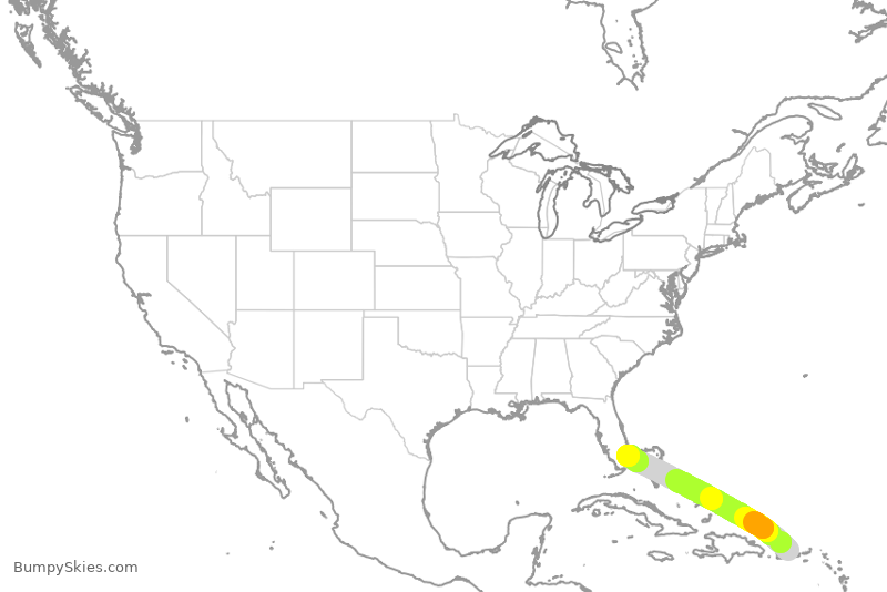 Turbulence forecast map for SWA421, SJU to FLL