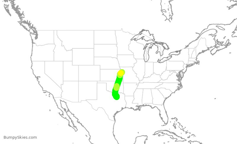 Turbulence forecast map for SWA4221, DAL to MCI