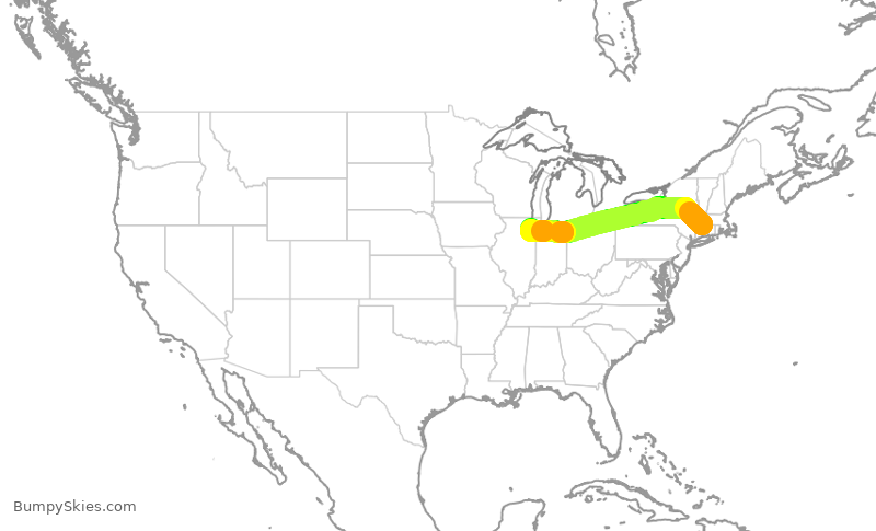 Turbulence forecast map for SWA4226, BDL to MDW