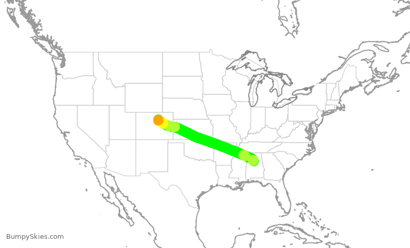 Turbulence forecast map for SWA4229, BHM to DEN