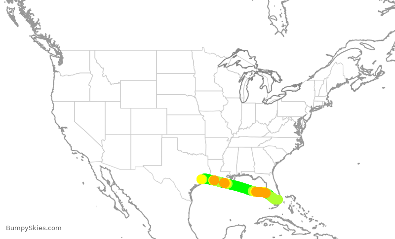 Turbulence forecast map for SWA4230, HOU to FLL