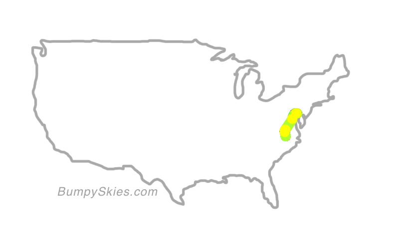 Map of continental US with illustrated flight path and turbulence forecast (described in text below)