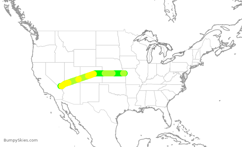 Turbulence forecast map for SWA4240, MCI to LAS