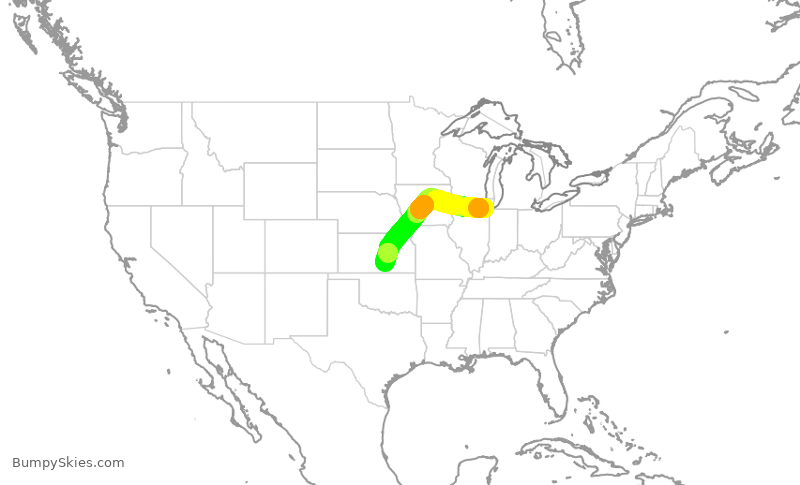 Turbulence forecast map for SWA4241, MDW to ICT