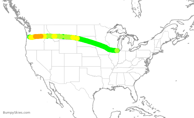 Turbulence forecast map for SWA4246, MDW to PDX