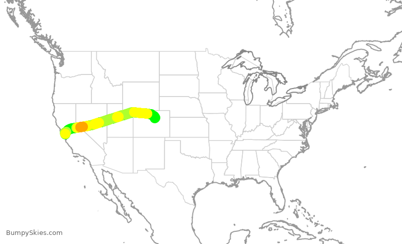 Turbulence forecast map for SWA4246, SJC to DEN