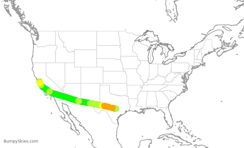 Turbulence forecast map for SWA424, AUS to SJC