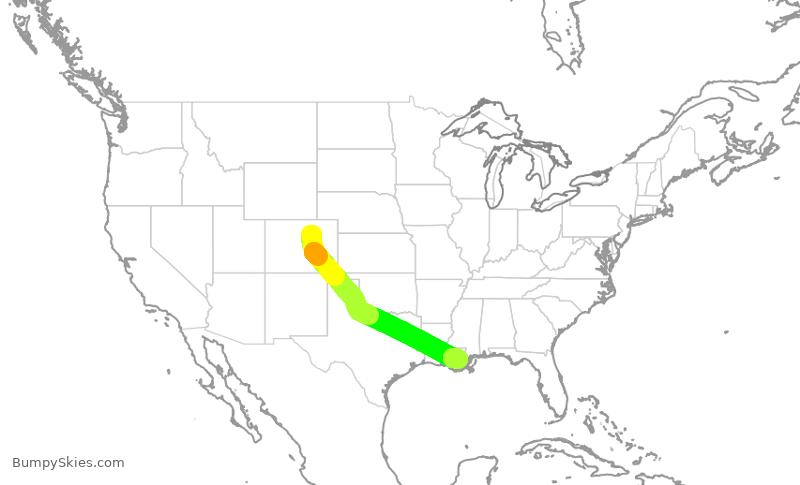 Turbulence forecast map for SWA4252, DEN to MSY