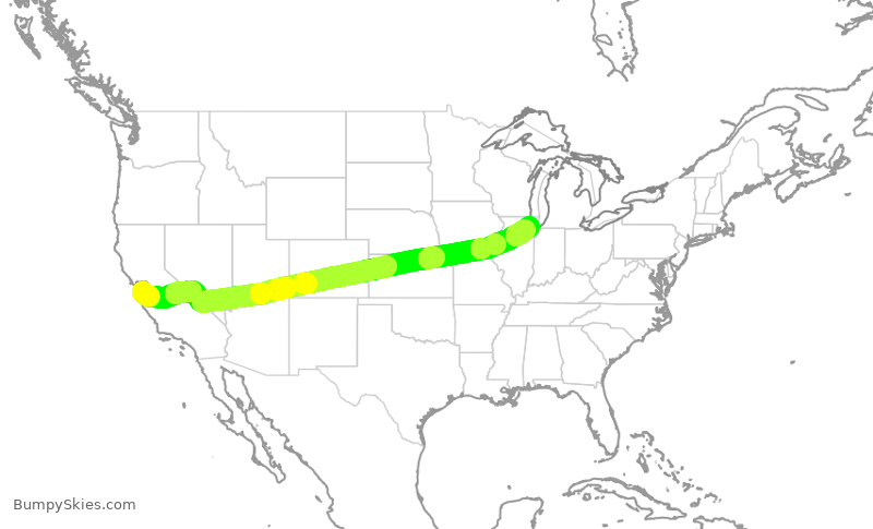 Turbulence forecast map for SWA4252, SJC to MDW