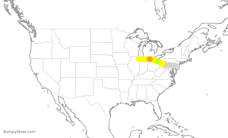 Turbulence forecast map for SWA4263, MDW to PHL