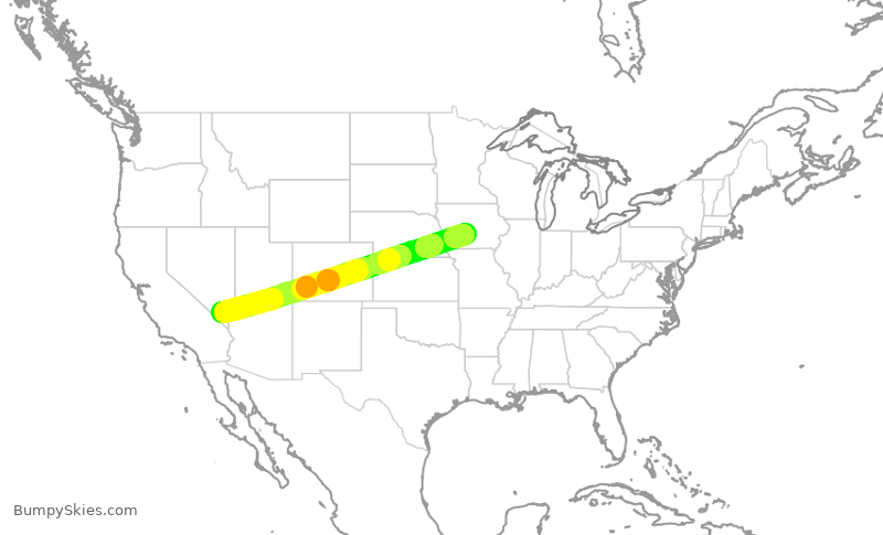 Turbulence forecast map for SWA4265, LAS to DSM