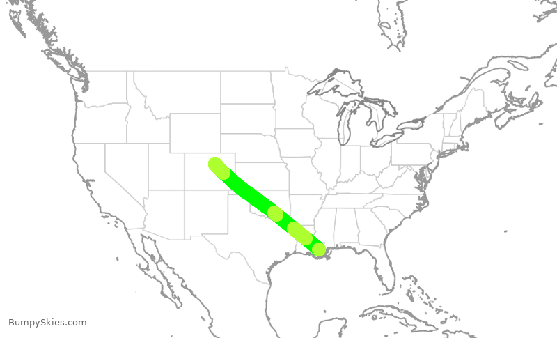 Turbulence forecast map for SWA4265, MSY to DEN