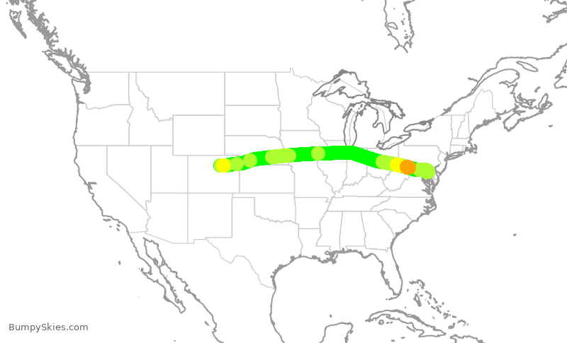 Turbulence forecast map for SWA4269, DEN to BWI