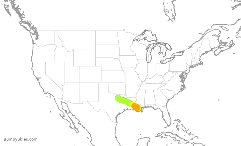 Turbulence forecast map for SWA4273, MSY to DAL