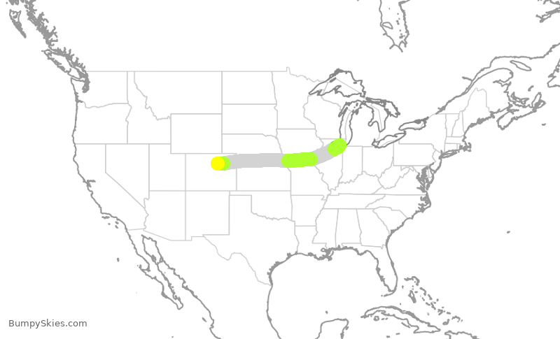 Turbulence forecast map for SWA427, DEN to MDW