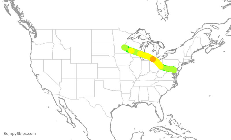 Turbulence forecast map for SWA427, MSP to BWI